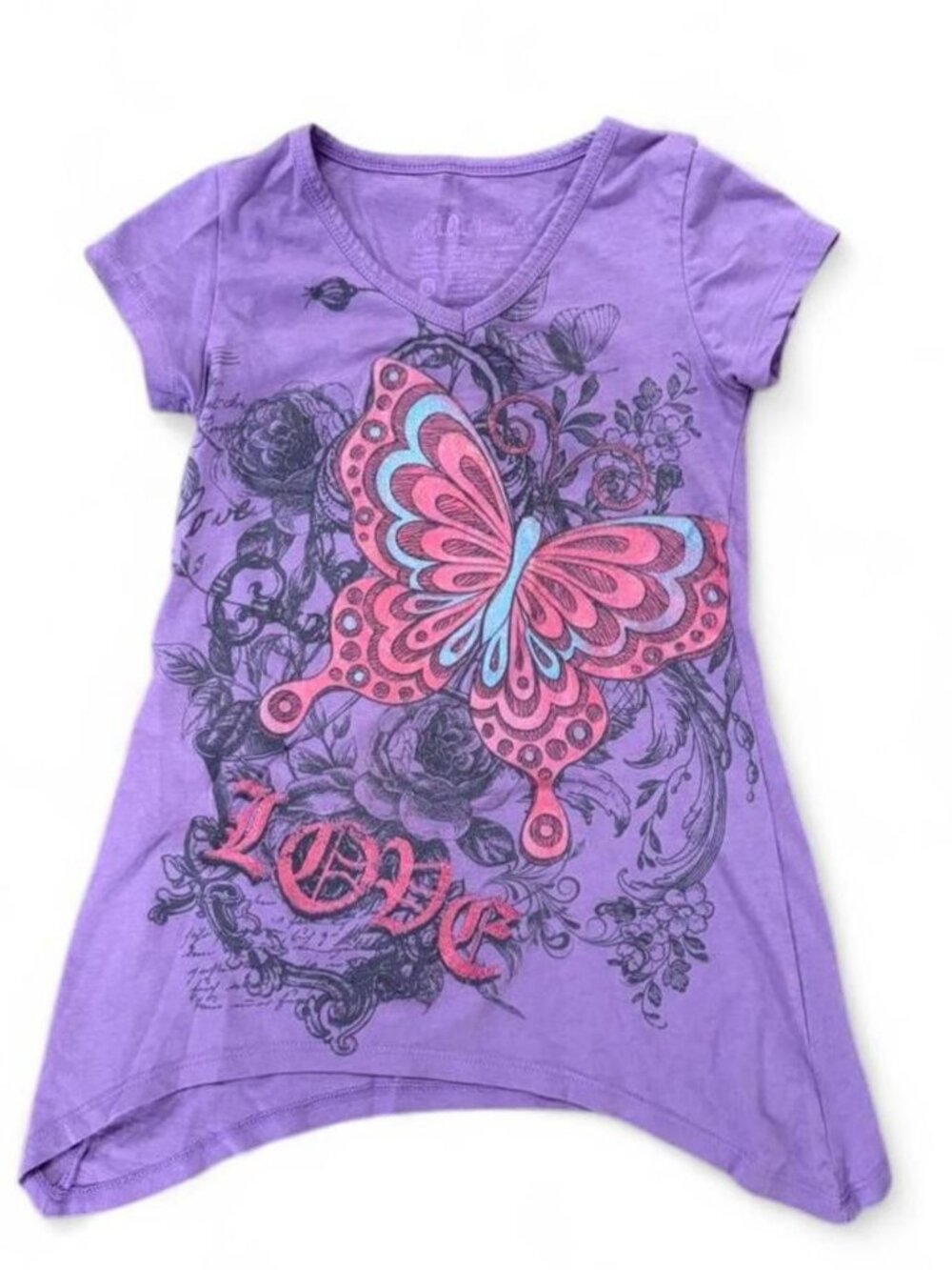 Y2K purple butterfly graphic tee